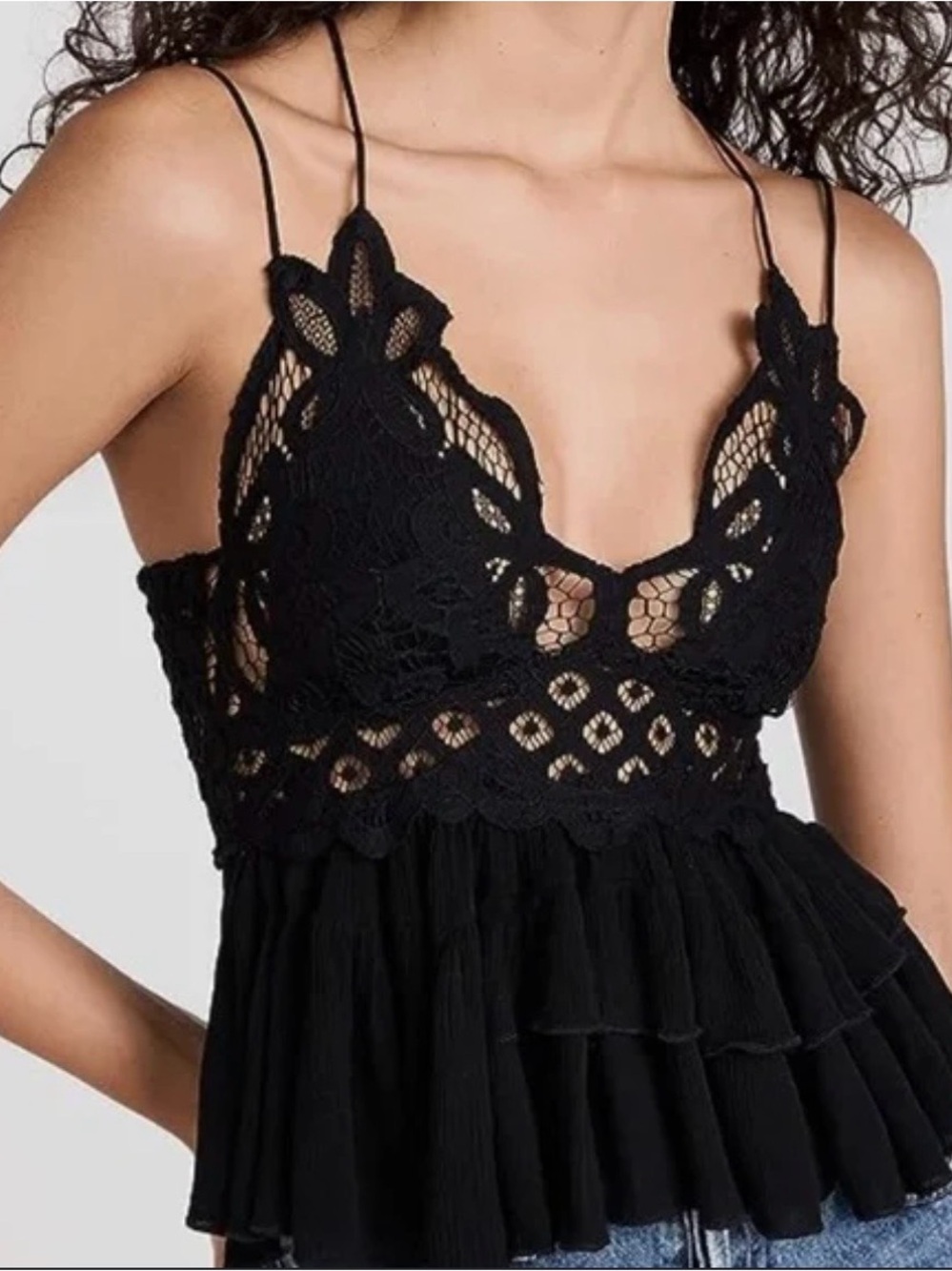 Free People FP One Adella Black Lace Tiered Top Small